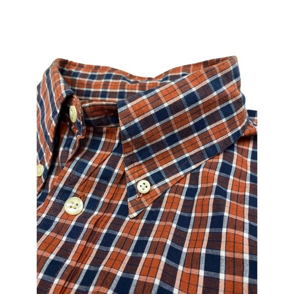BROOKS BROTHERS MENS LONG SLEEVE CHECK SHIRT XL Orange Blue Check - Picture 2 of 6